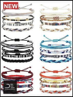24 Pcs Boho Bracelets Handmade Surfer Beaded Anklets Waterproof